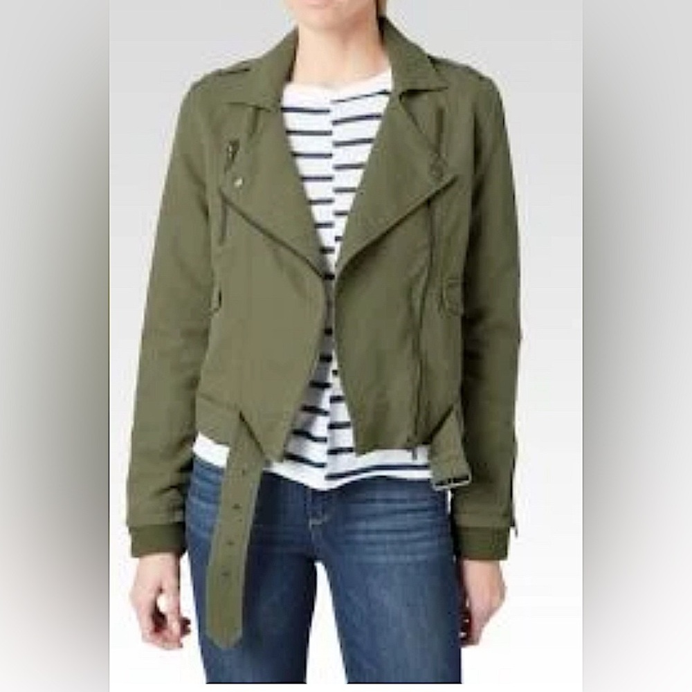 Paige Denim olive linen Moto Jacket size Small